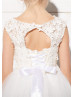 Ivory Lace Tulle 3D Flowers Keyhole Corset Back Flower Girl Dress